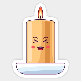 Cartoon Kawaii Burning Wax Candle with Laughing Face Sticker